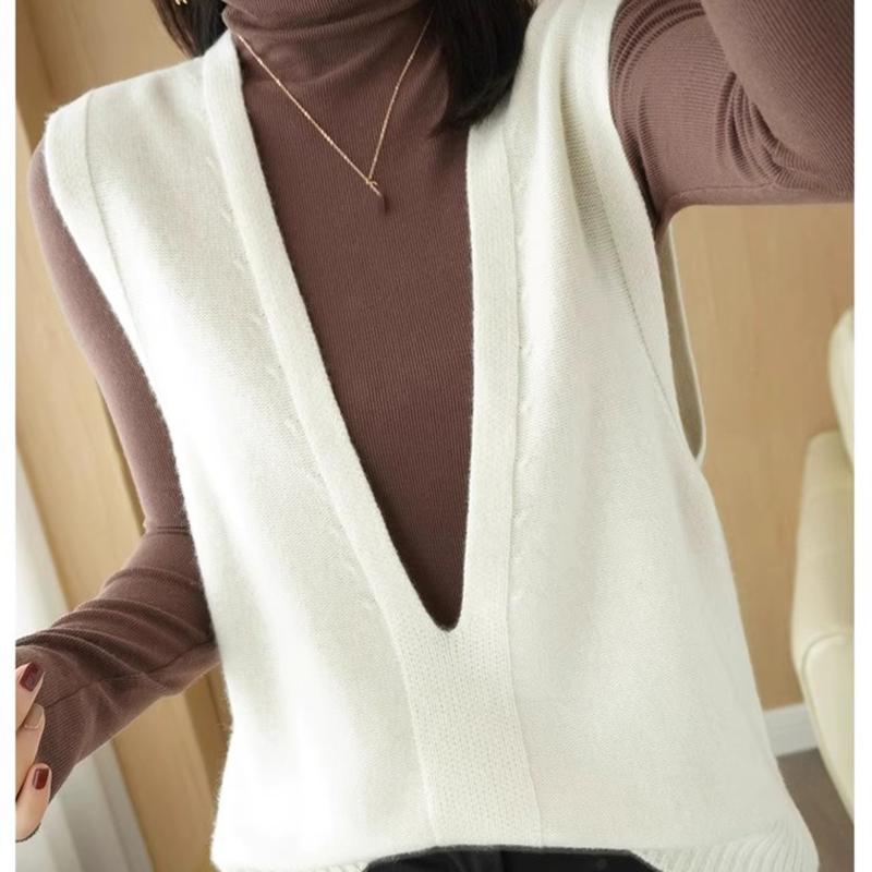Colete Tricotado Primavera Verão Feminino Gola V Sem Mangas Pulôver Moda Solto Fino Peça Externa Outono Inverno