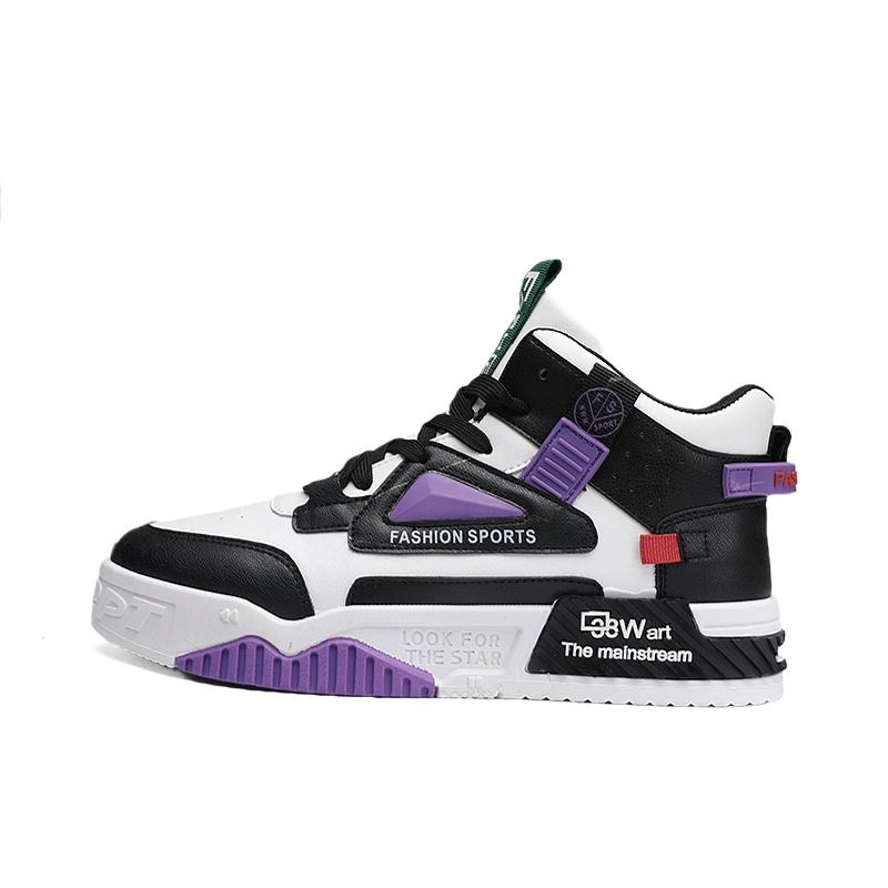 

Мужские кроссовки, повседневные кроссовки на плоской подошве с высоким верхом, удобные спортивные кроссовки для ходьбы со шнуровкой, вулканизированные кроссовки для скейтбординга для мужчин EU 39 фиолетовый