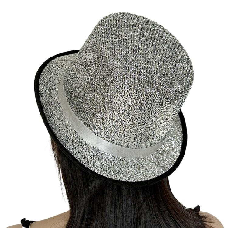 Magician Hat Wide Brim Fedora Hat Stage Top Hat Short Brim Flickering Glitter