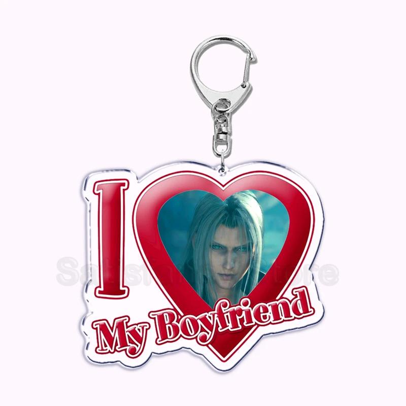 Pfp Sephiroth Acrylic KeyChain Pendant Key Ring I Love My Boyfriend Girlfriend Pink Heart Keyring for Bag Pendant Jewelry Gifts