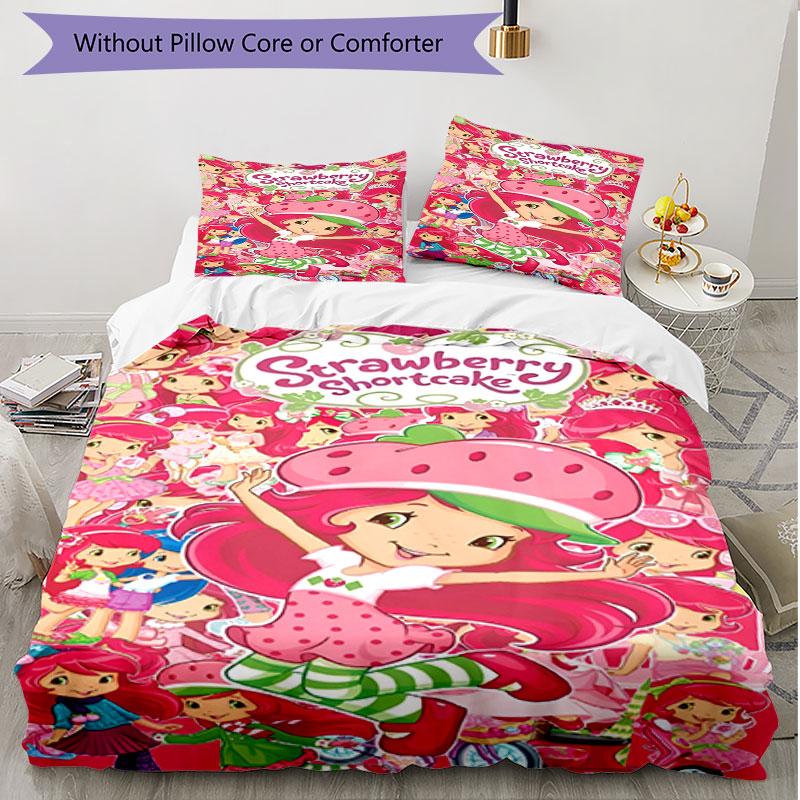 3pcs Duvet Cover Set (1*Duvet Cover + 2*Pillowcase, Without Core), Strawberry Shortcake Print Soft All‑Season Bedding Set, Home Bedroom Decor Gift