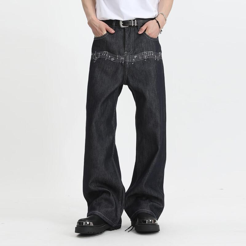 VOGUO RELAY Unisex Washed Loose Straight Raw Denim Jeans M
