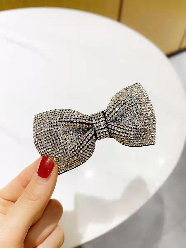 Korean Shiny Rhinestone Double Bow Hair Clip