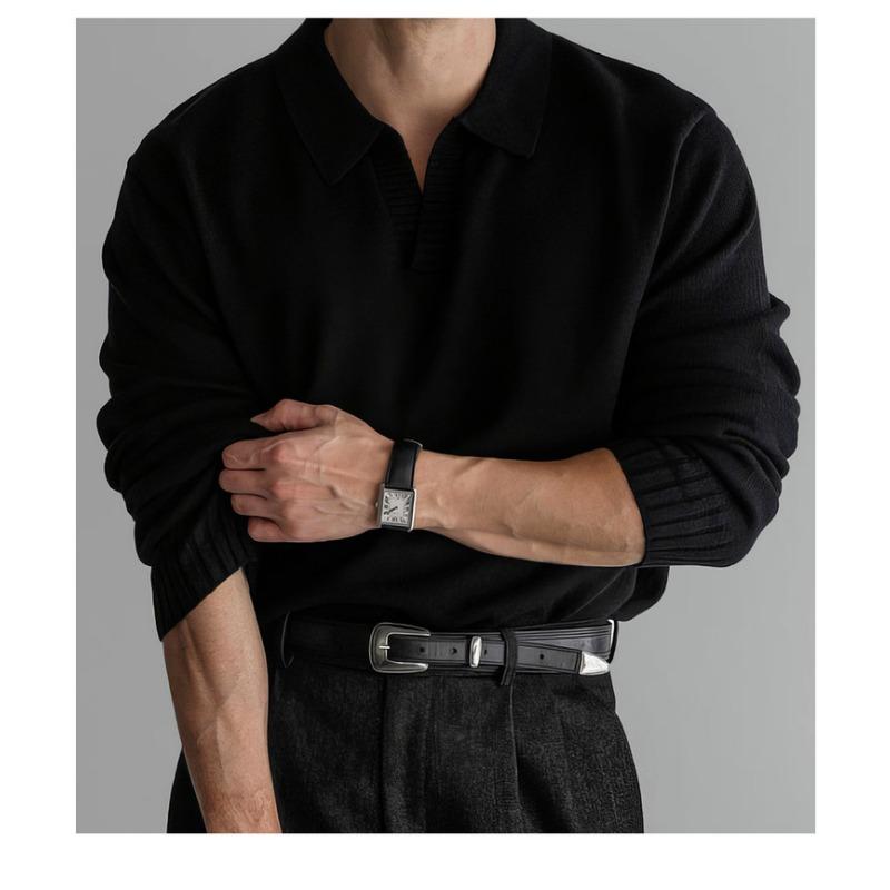 Men V Neck Knitted Polo Sweater Light Luxury Business Casual Outerwear