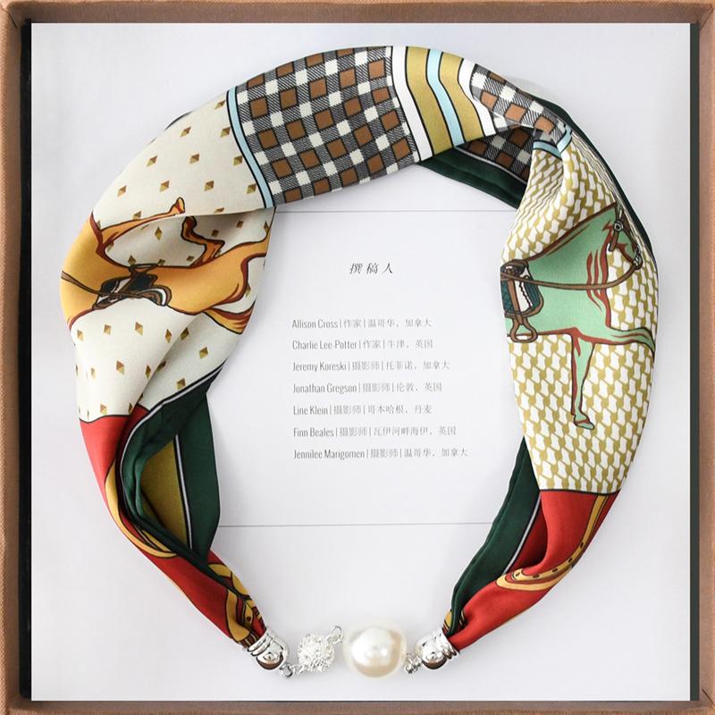 1pc Neckerchief Women Necklace Scarf Hand Wrist Magnetic Button Bag Scarves Scarves Print
