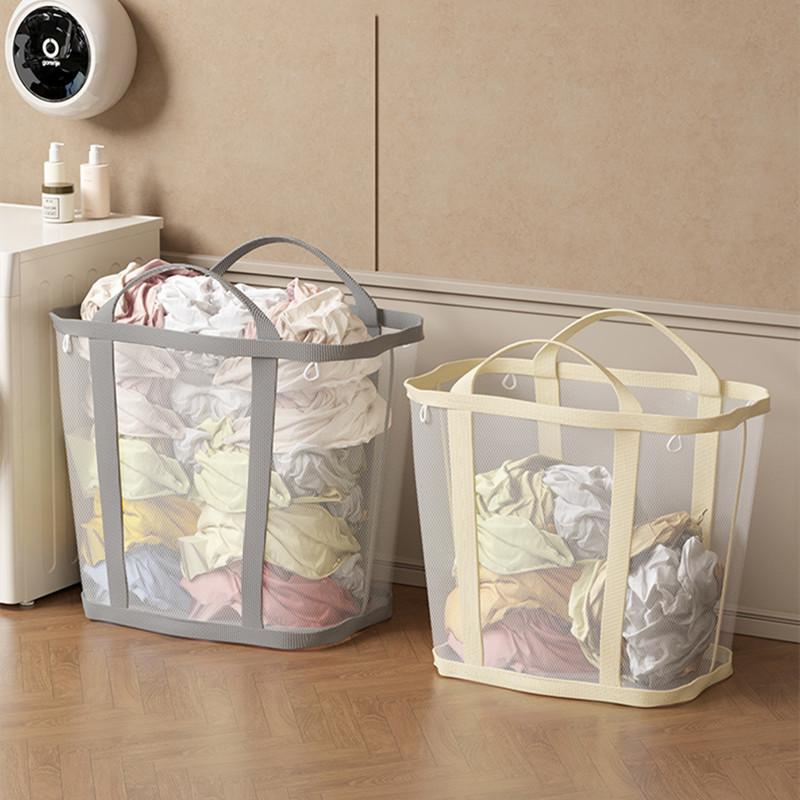 Large Capacity Nylon Mesh Laundry Basket with Handle Breathable Folding Portable Dirty Clothes Organizer Bags Toys Storage Bag