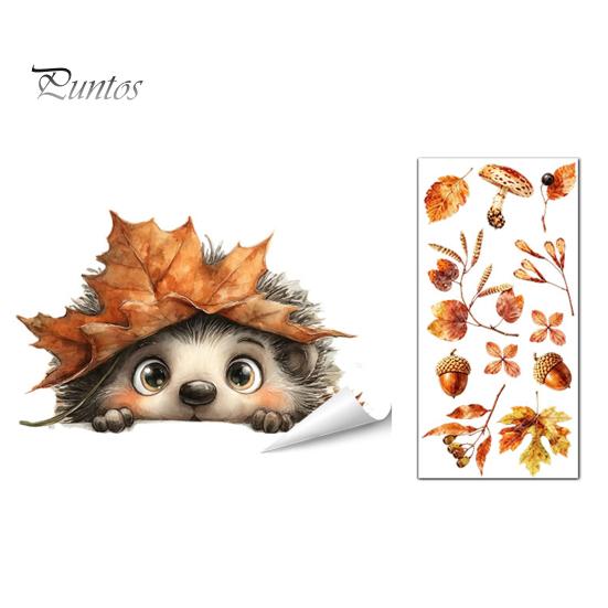Removable Fall Window Stickers for Home Autumn Static Sticker with Cute Animals & Maple Leaves, Harvest Seasonal Glass Living Room Festival