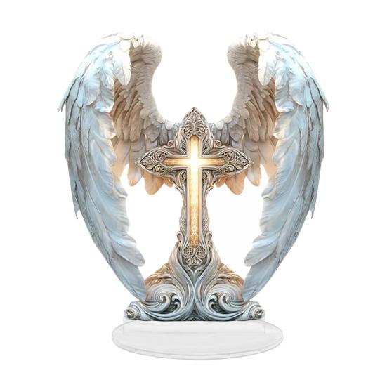 2D Acrylic Jesus Nativity Ornament Angel Wing Table Sign with Base Home Office Desktop Bookshelf Religious Christmas Decoration