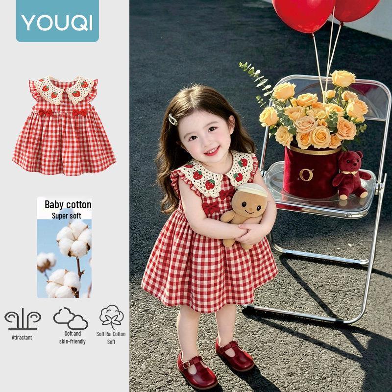Youqi Baby 2026 Summer Red Cherry Princess Dress for Photoshoots