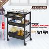 Fudo Giken Wood Table Wagon with Drawer Basket White F2491 WTW-3HS