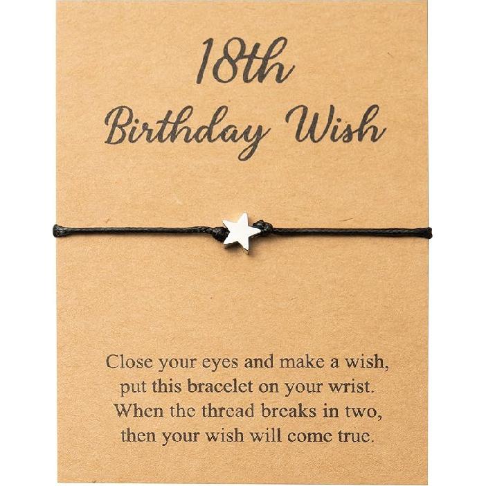 WATINC 13th Birthday Wish Bracelet, Adjustable Star Cord Bracelets with Make A Wish Cards, Friendship Simple Handmade Jewelry Birthday Gift for