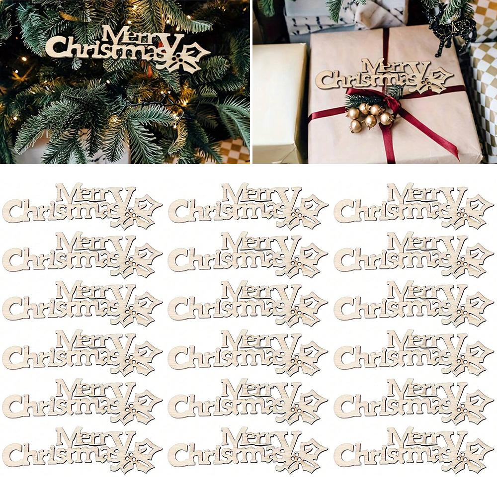 10/20/100Pcs Merry Christmas Wooden Cutout Unfinished Wood Letter Piece Slice Embellishment for DIY Scrapbooking Xmas Crafts