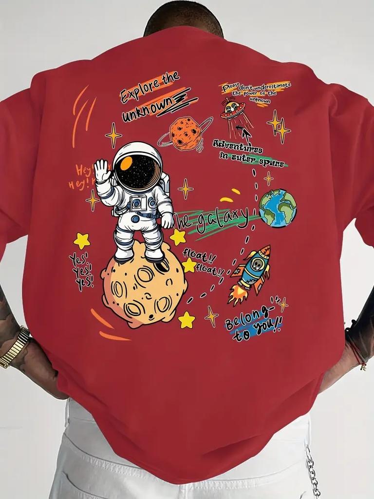 The 2025 Summer New Mens Tshirt Is a Casual and Fashionable Astronaut Print Breathable Mesh Outdoor Street Mens Wear