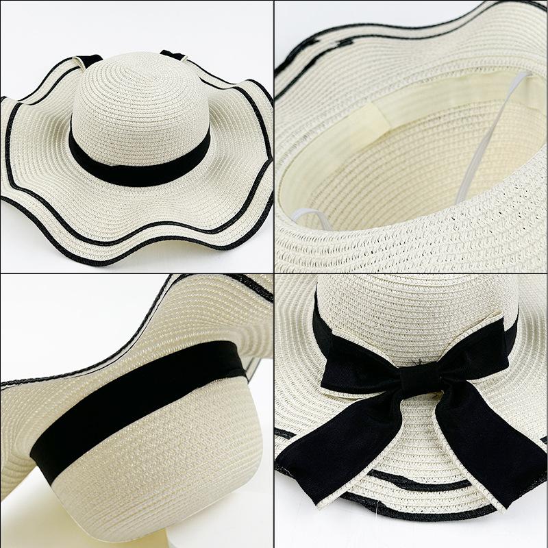 Korean Version of Xiaoxiang Feng Wave Straw Hat Outdoor Big Hat Blade Bow Sun Hat Women's Sunscreen Beach Hat