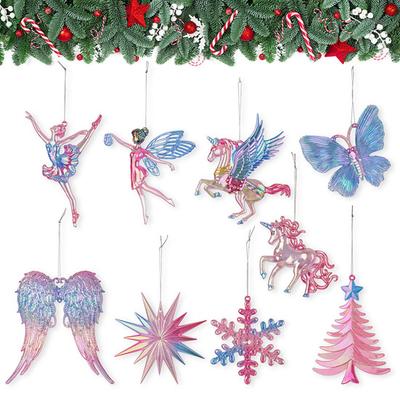 Winter Acryl Weihnachtsornamente Bunte Schneeflocke Ballerina Tänzer Feder Hängeornamente für Weihnachtsbaumschmuck