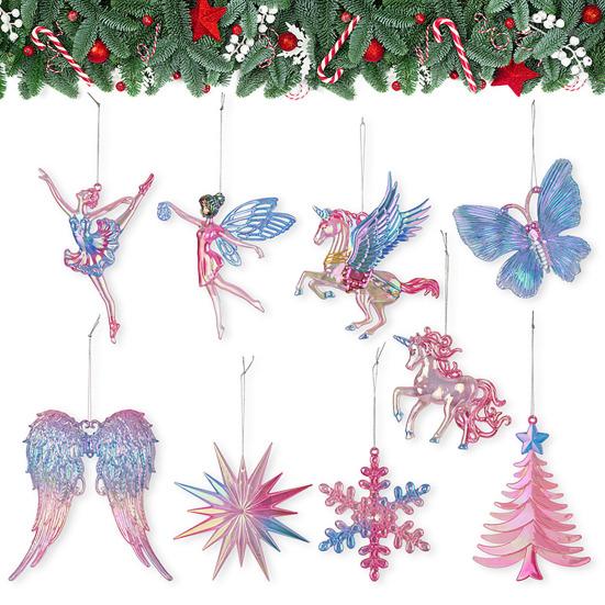 Winter Acrylic Christmas Ornaments Colorful Snowflake Ballerina Dancer Feather Hanging Ornaments for Xmas Tree Decor