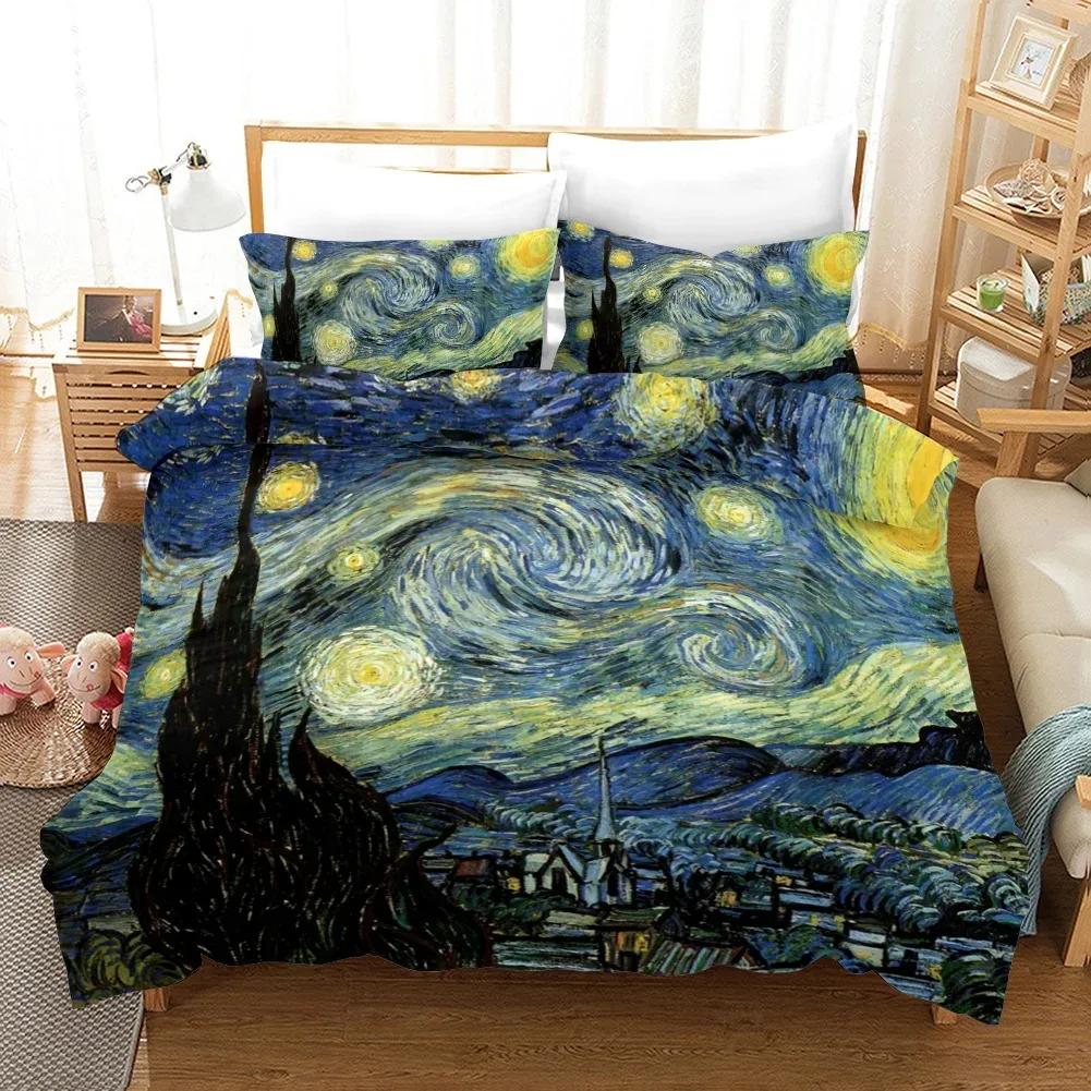 Oljemålning Påslakan Van Gogh Stjärnenatt Tryck Sängklädesset Mikrofiber Täcke Örngott Queen King Full Twin För Barn Kvinnor Pojke