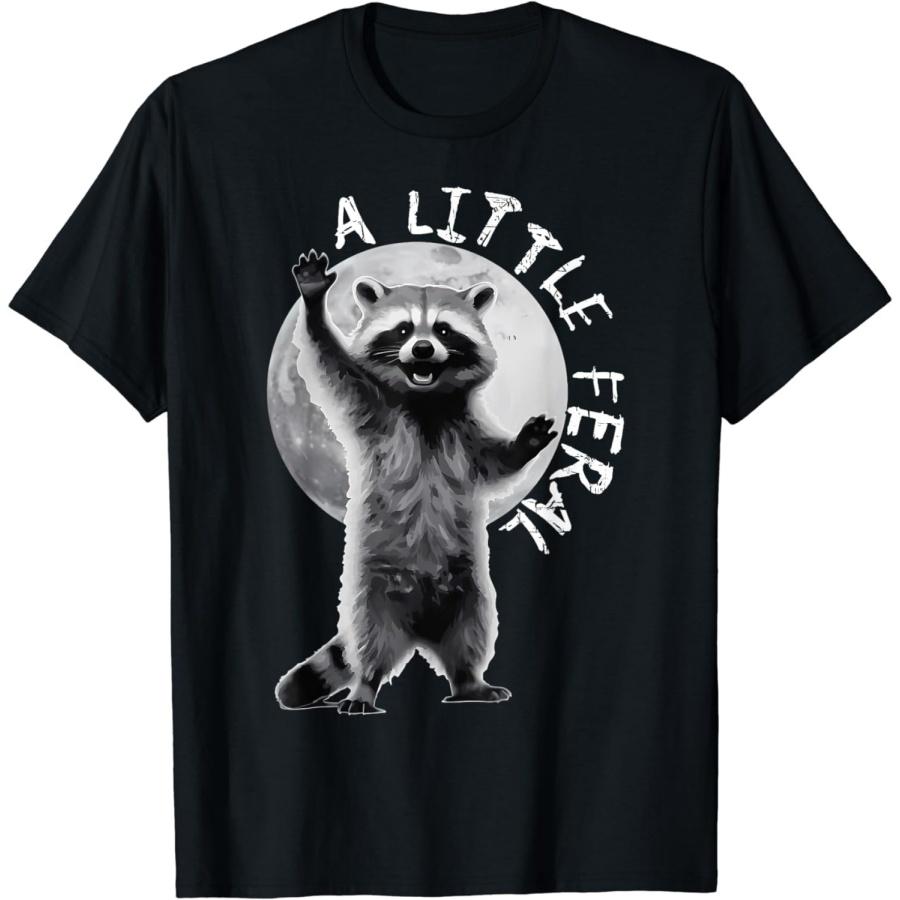 ENZEBAOFU A Little Feral Raccoon with Moon Animal Raccoon Trash Panda T-Shirt S
