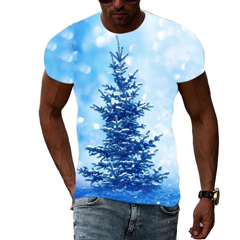 New Christmas Tree 3D Print Casual Fashion Men's Hip-Hop Fun Short-Sleeve T-Shirt Summer Stylish Trendy Round-Neck Lightweight Top