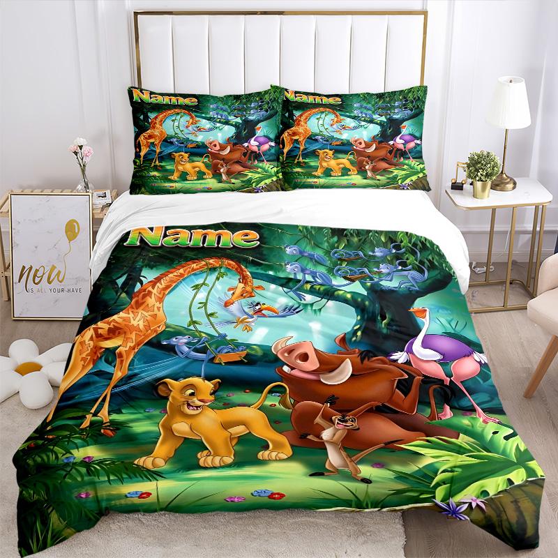 Custom Name Jungle Animals Print 3Pcs Bedding Set Duvet Cover With 2 Bedro Pillowcase Home Birthday Gift