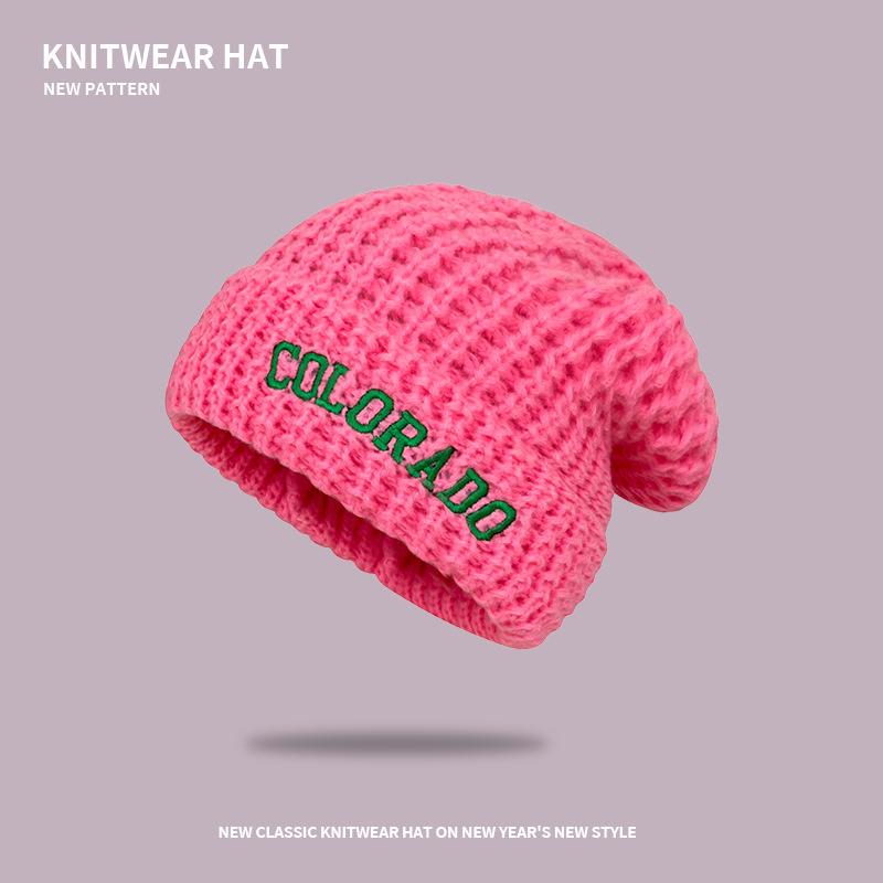 Gray wool hat women's autumn and winter versatile big head circumference knitted hat showing face small pile hat loose hat tide