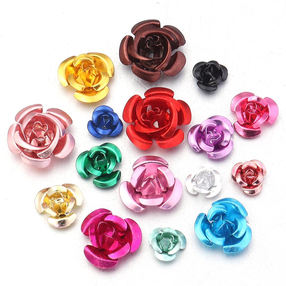 50/100pcs Aluminum Rose Flower Metal Mixed Color Flowers For Wedding Party DIY Jewelry Making Crafts Earring Headwear Decoration