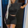 Womens Tracksuits  Color Sports Waist Set Short Sleeve Tops Shorts Set