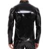 Men's PU Bright Leather Long-sleeved Casual Jacket Black Slim Lace-up Stand-up Collar Leather Jacket