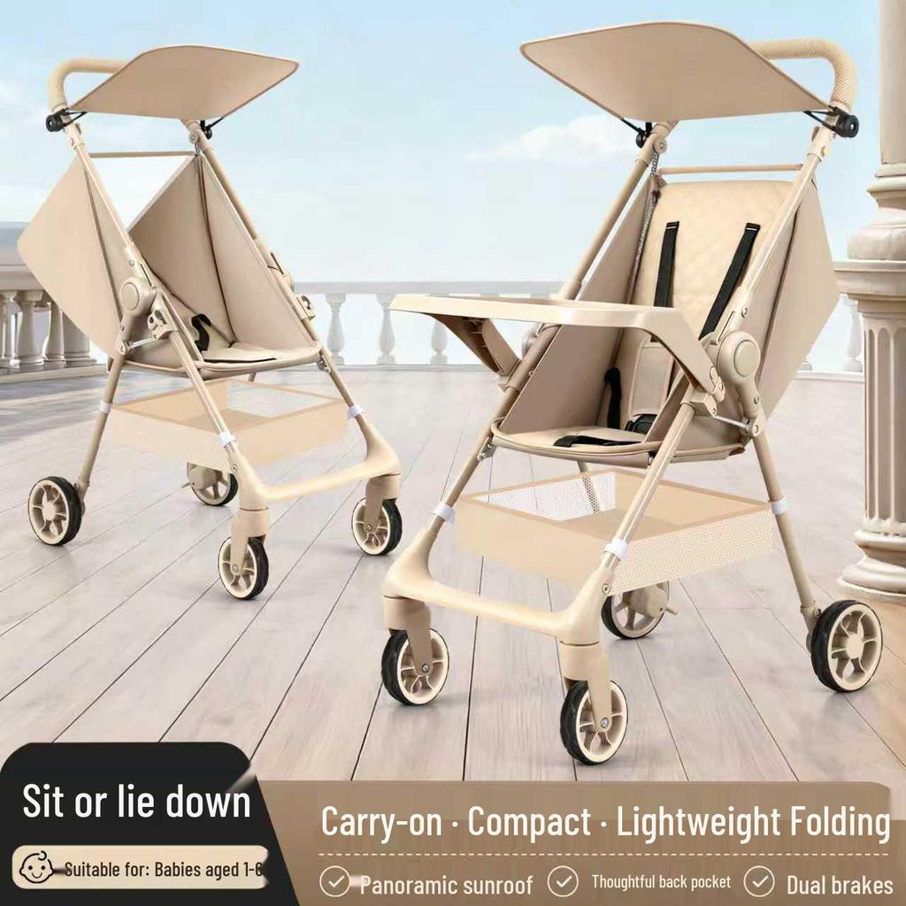 Compact One-Button Folding Baby Stroller: Lightweight, Reclining & Travel-Ready.