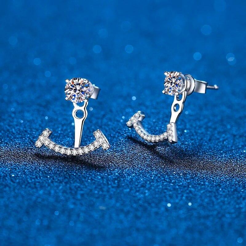 

Сертифицированные серьги-гвоздики с муассанитом и бриллиантами и улыбкой, куртка-манжета для женщин, простые серьги-гвоздики спереди и сзади, ювелирные изделия из серебра 925 пробы