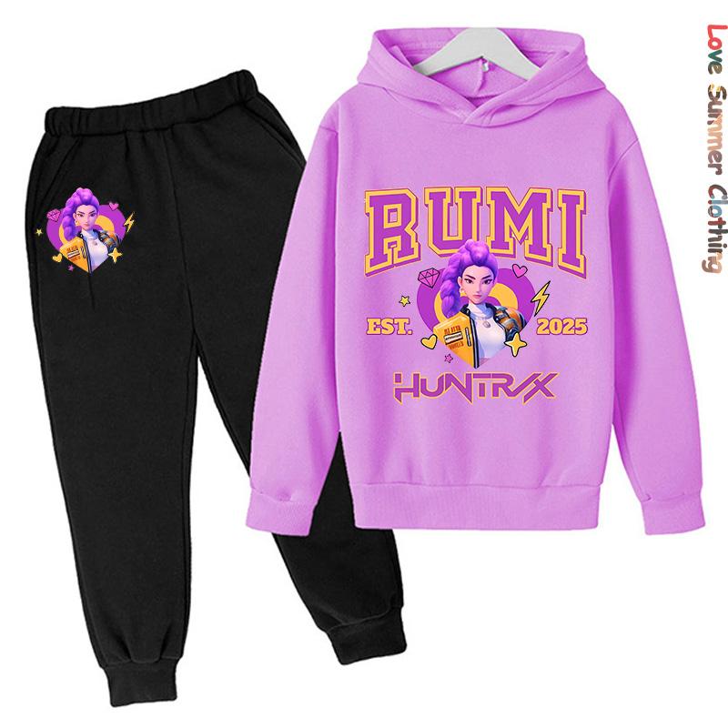 Girls Hoodie Tracksuit KPop Demon Hunters Character Hoodie MIRA HD Print RUMI Autumn Kids Hoodie Set ZOEY Thin Fleece Hoodie Set