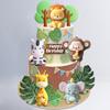 Safari Animal Cake Topper - Jungle Wild Cake Toppers with Monkey Lion Elephant Giraffe and Leaves Balls Cake Decorations