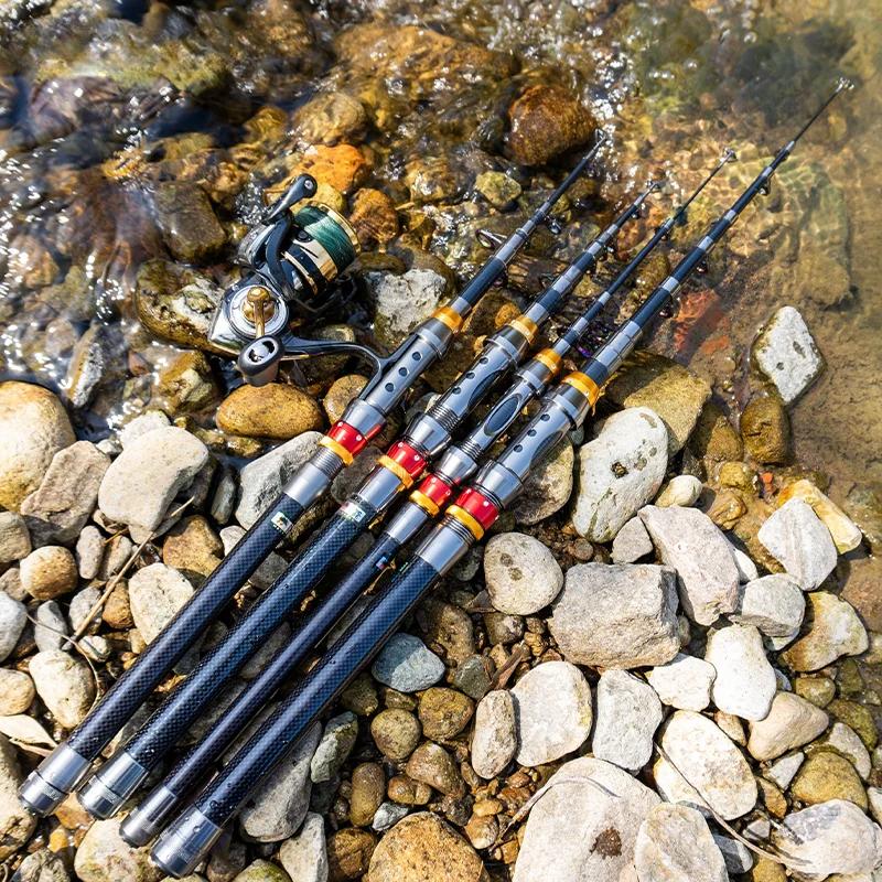 Portable Short Sea Fishing Rods Telescopic Rod Carbon Fiber 1.8-3.6M Ceramic Guide Ring Travel Fishing Tackle Spinning Rod Mini Sea Rod Unisex