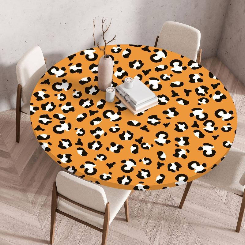 Creative Animal Fur Texture Patten Round Table Cover Fitted Vinyl Tablecloth Elastic Edged Waterproof Dining Table Cloth