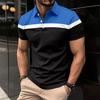 Europe and The United States Men's New Breathable Casual POLO Shirt Chest Printed Lapel Button Business Color Matching T-shirt