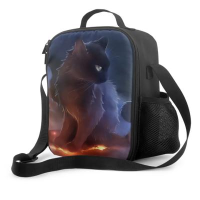 Black Cat In The Galaxy Nebula Sky Insulated Lunch Bag for School Work Picnic Tote Lunch Box Containers Reusable Cooler Bag