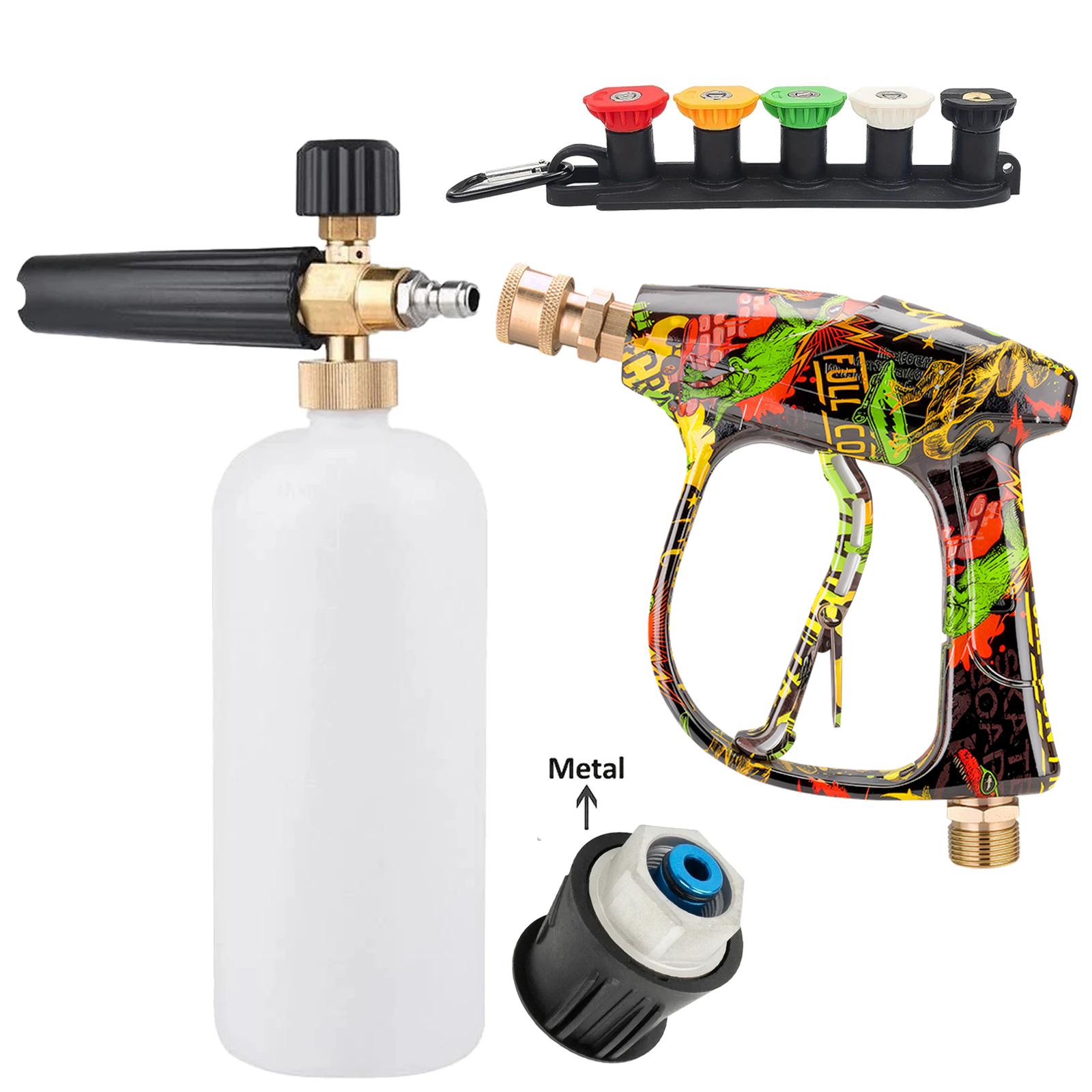 

Premium Graffiti Car Wash Gun Kit, Foam Cannon Attachment, 5 Nozzles and Sturdy Bosch Metal Adapter