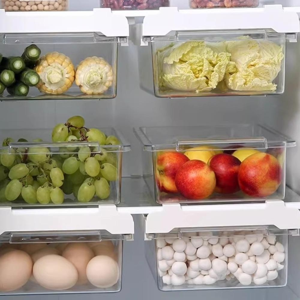Sliding Kitchen Storage Box Stackable Fruit Preservation Organizer  Kitchen