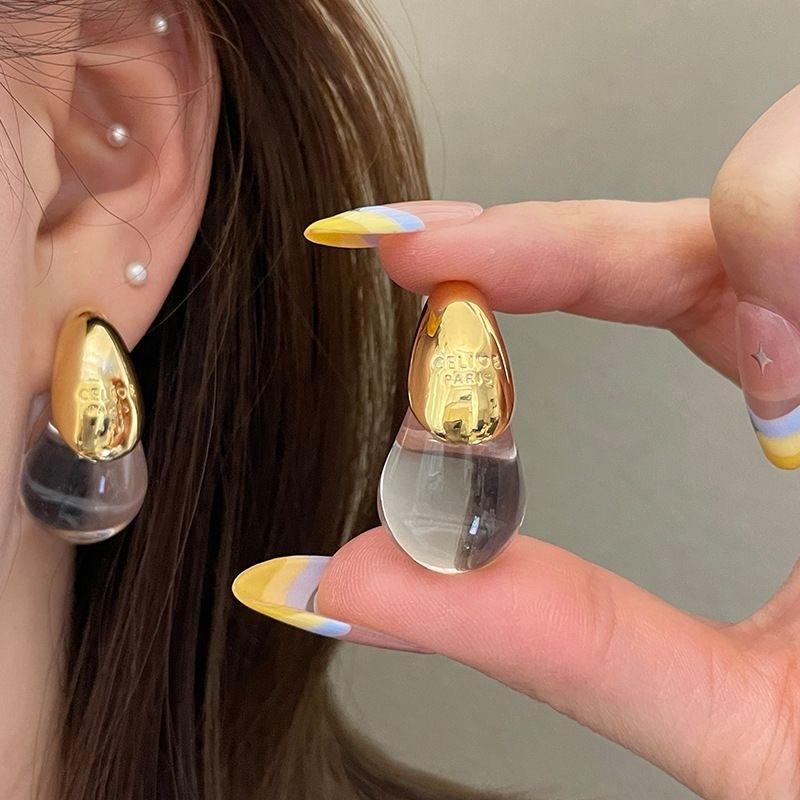 Vintage Transparent Coffee Resin Water Drop Earrings For Women Fashion Temperament Stud Earrings Female Party Daily Jewelry Gift