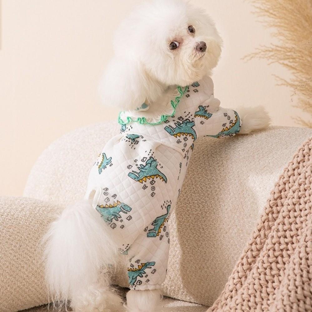 Warm Pet Jumpsuits Dinosaur Printed Four Legged Dog Clothing Cute Dog Pajamas  Indoor