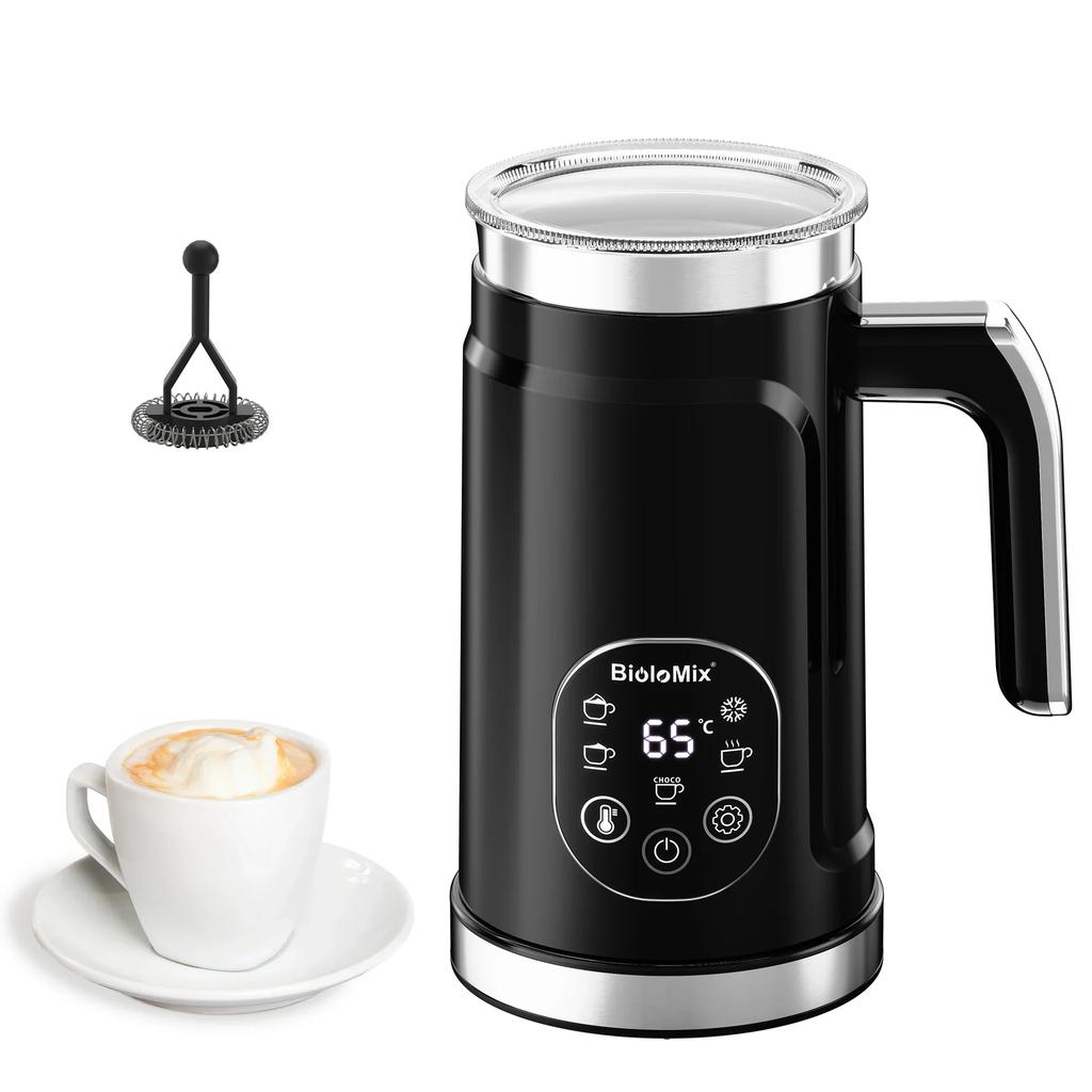 Electric 5 in 1 mixer with upgraded touch screen LED display - Hot and cold milk frother thermos for lattes