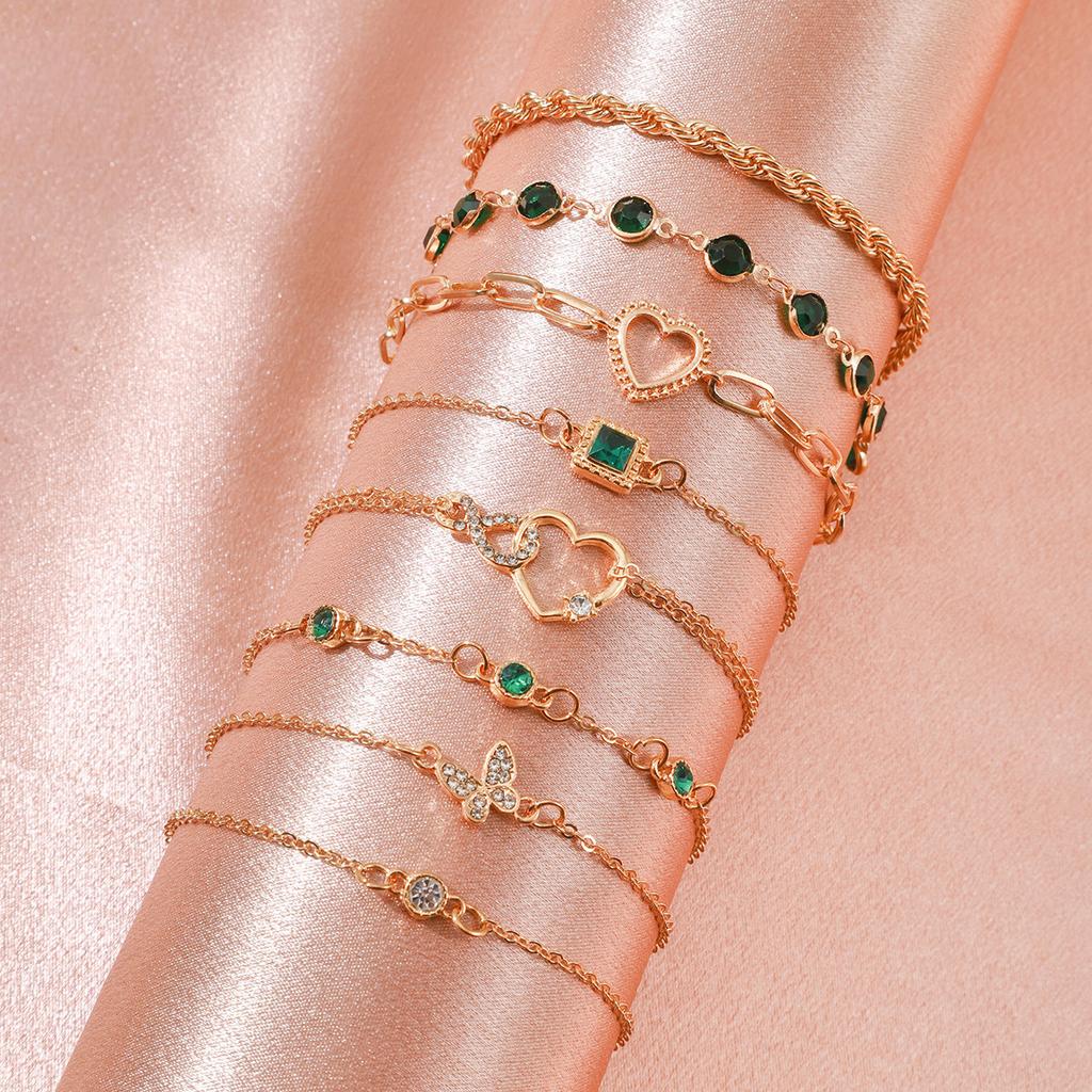 Simple Style 8pcs/set Bracelet Heart Geometric Elegant for Daily  Party Wear Rhinestone Accents Fashion Set Layered Jewelry Ladies'