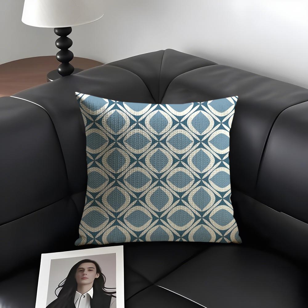 Symmetrical Pattern Cushion Cover Natural Linen Organic Fabric DoubleSided Printing Sofa Home Decor Gift Pillow Case