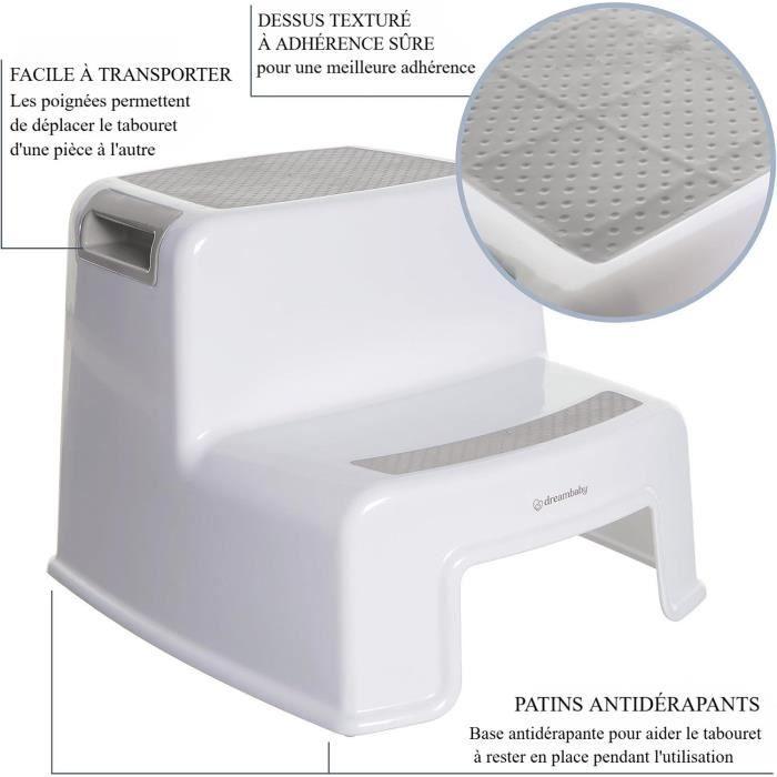 Tabouret marchepied - DREAMBABY - 2 Up - Antidérapant et texturé - Jusqu'à 80 kg pour les petits et les adultes - Gris