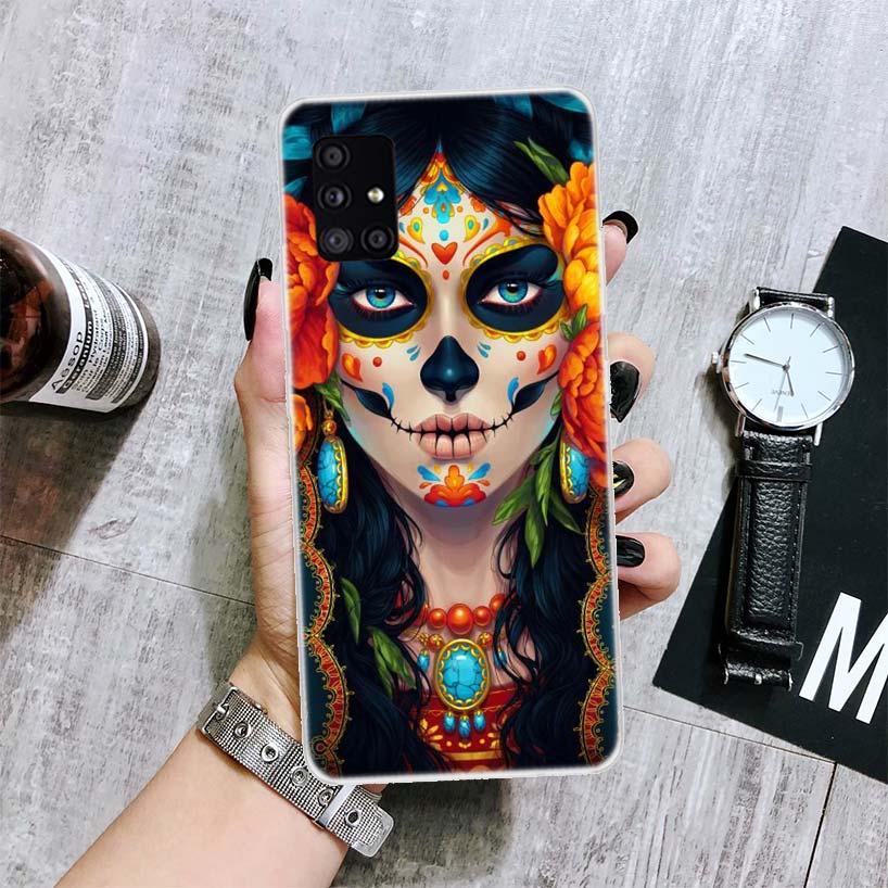 Catrina Beautiful Rose Girl Skull Phone Case For Samsung Galaxy A52 A32 A22 A12 A02S A50S A30S A51 A31 AA71 Note 20 Ultra 10 S10
