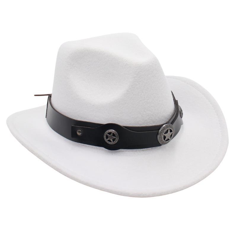 Western Cowboy Top Hat British Retro Jazz Hat Pentagram Badge Felt Hat Trend