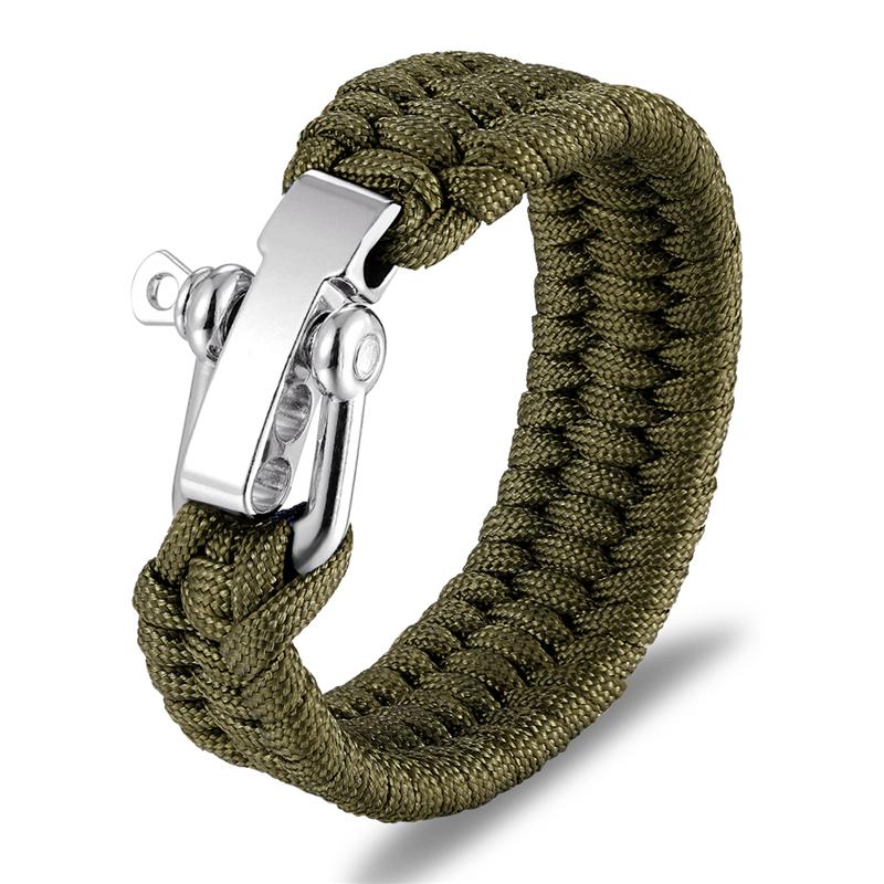 Bracelet de survie en acier inoxydable pour homme, accessoire de camping, en paracorde, corde de parachute, bijou tressé fait main