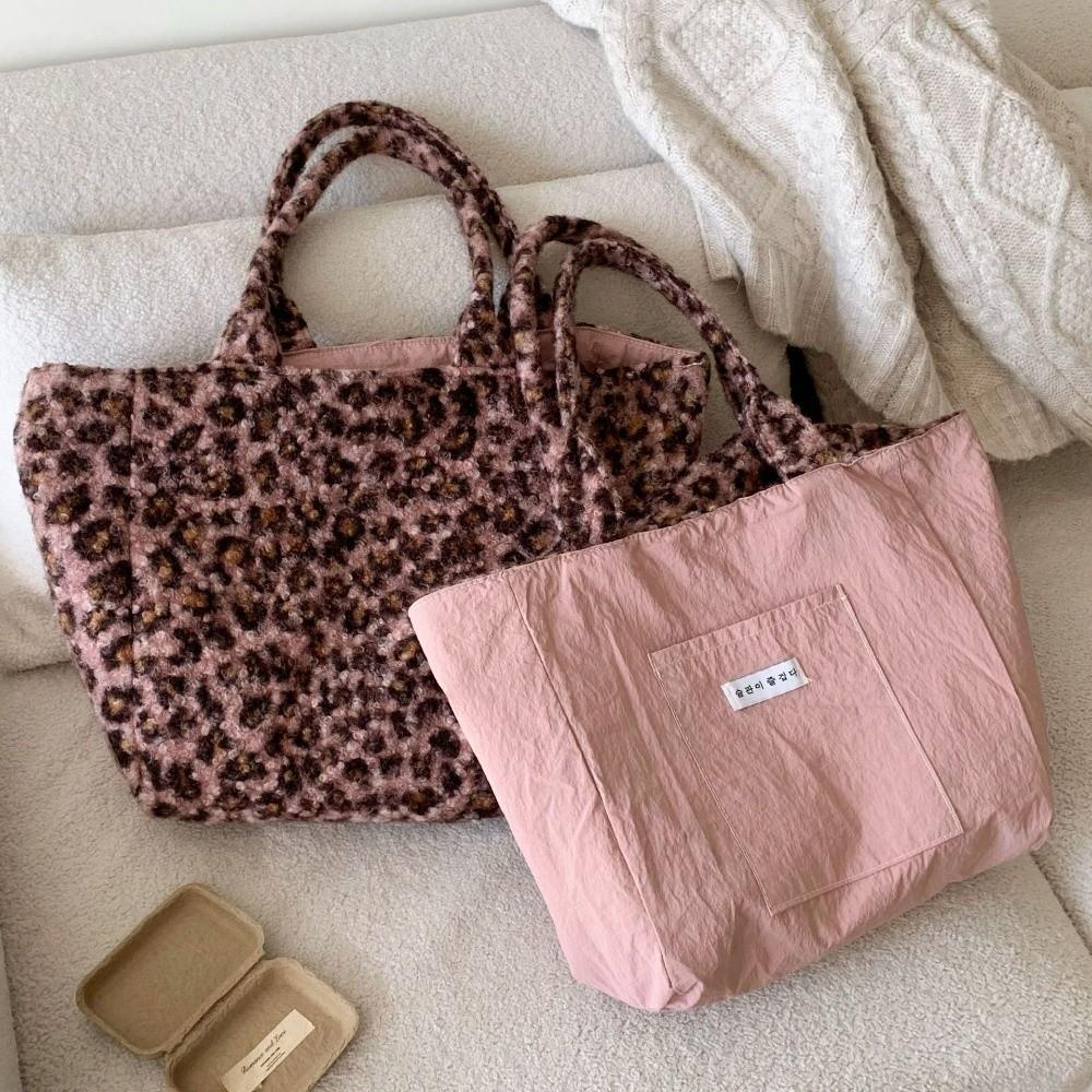 Double-sided Use Korean Leopard Shopping Bag Leopard Print Storage Shoulder Bag  Girl