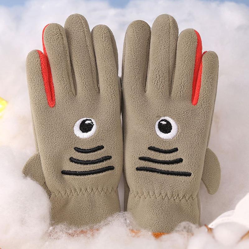Children's men's and women's velvet autumn and winter Austrian velvet students riding skin-friendly outdoor warm and cold-proof cute cartoon gloves