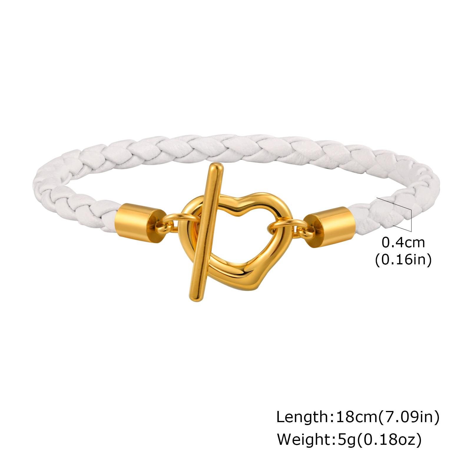 

Vnox Women s Trendy Braided Leather Bracelet,White Rope Stainless Steel Gold Color OT Lock Bracelet,Fashion Women s Jewelry